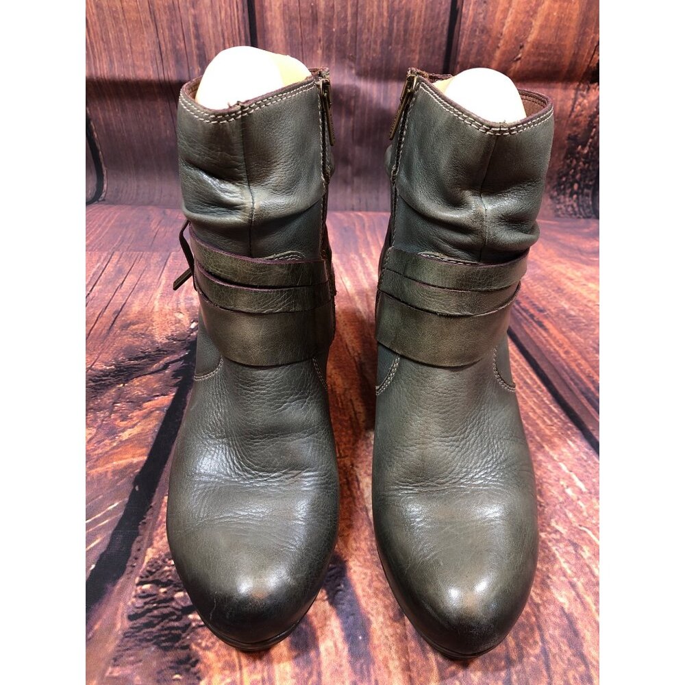 Pikolinos Womens 40 /US 9 - 9.5 Green Leather Heeled Side Zip Booties Boots  (t7 - Picture 3 of 10